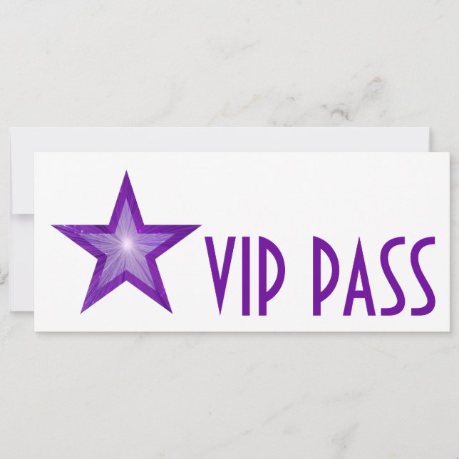 Purple Star 'VIP PASS' invitation white long (Front)