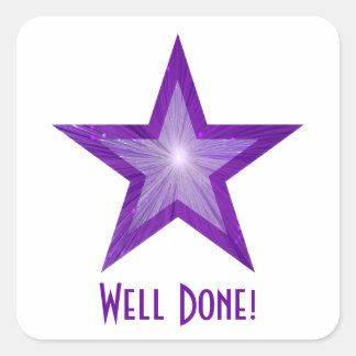 Purple Star 'Well Done!' square sticker white