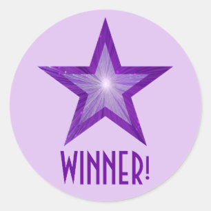 Purple Star 'WINNER!' round pale purple Classic Round Sticker