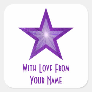 Purple Star 'With Love From'' square sticker white