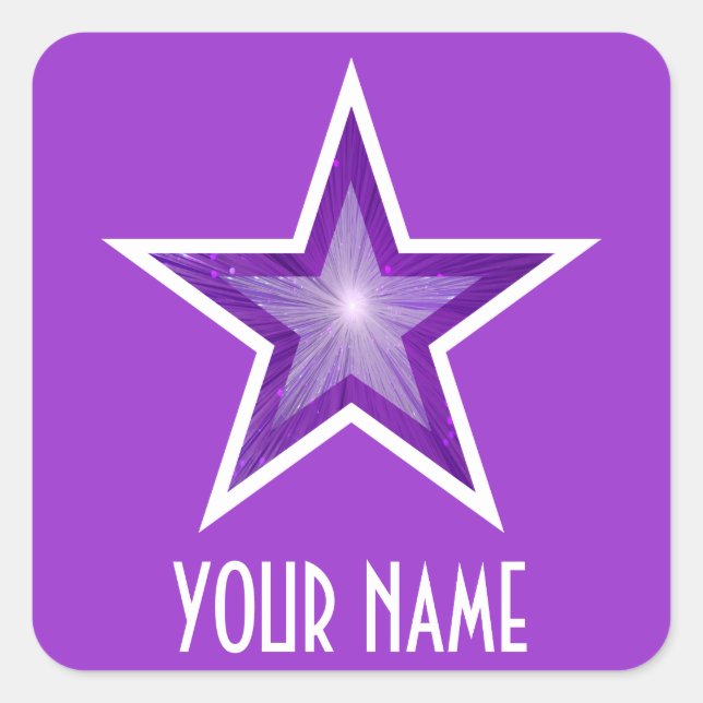 Purple Star 'Your Name'' square sticker purple (Front)
