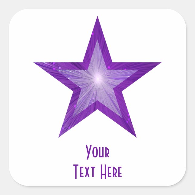 Purple Star 'Your Text' square sticker white (Front)