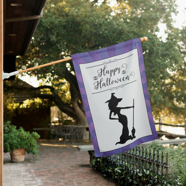 Purple Starburst Witch Halloween House Flag (In SItu)