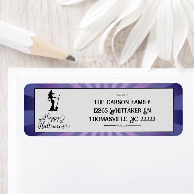 Purple Starburst Witch Halloween Label (Insitu)