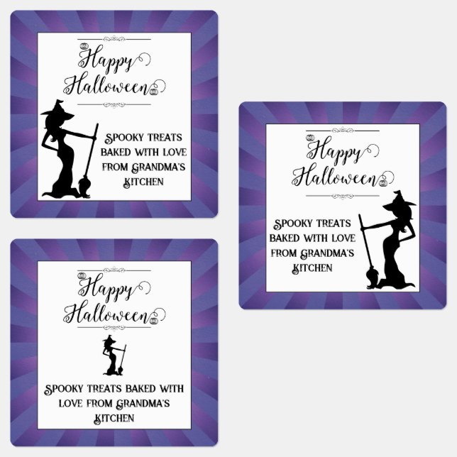 Purple Starburst Witch Halloween Labels (Group)