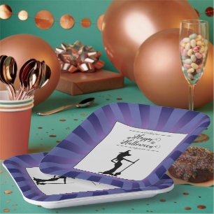 Purple Starburst Witch Halloween Paper Plates