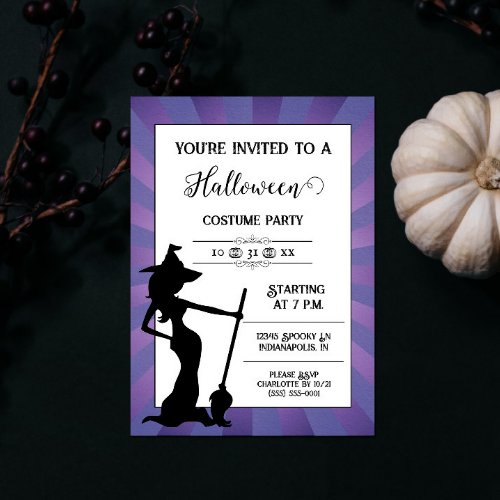 Purple Starburst Witch Halloween Party Invitation