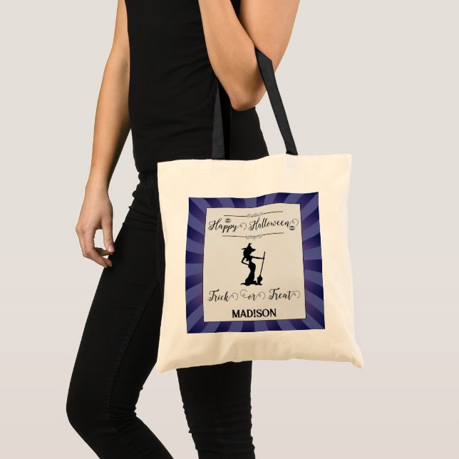Purple Starburst Witch Halloween Trick or Treat Tote Bag (Front (Product))