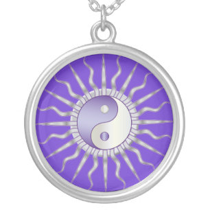 Purple Starburst Yin Yang Silver Plated Necklace