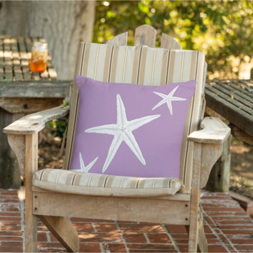 Purple Starfish Beach House Decorative Outdoor Pillow