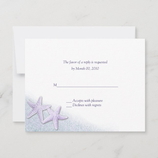 Purple Starfish Beach Wedding RSVP Cards (Front)