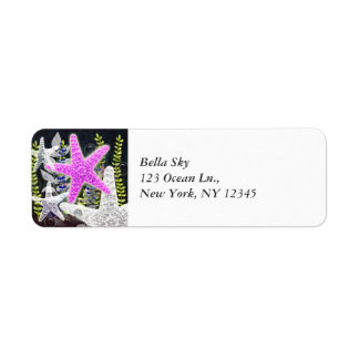 Purple starfish flora and fauna foliage nautilus label