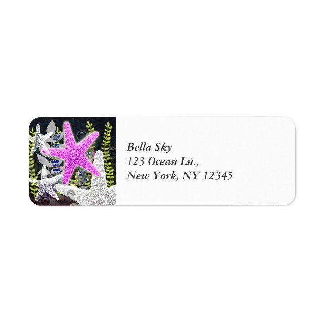 Purple starfish flora and fauna foliage nautilus label (Front)