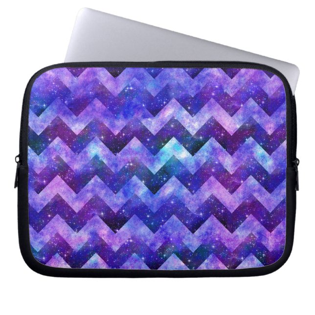 Purple Starry Galaxy Watercolor Chevron Laptop Sleeve (Front)