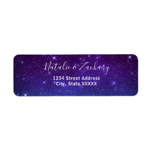 Purple Starry Night Celestial Wedding Address Label