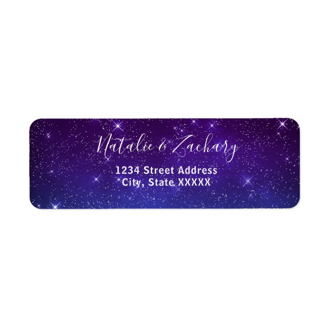 Purple Starry Night Celestial Wedding Address Label (Front)