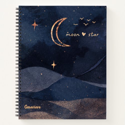 Purple starry night galaxy moon personalized notebook
