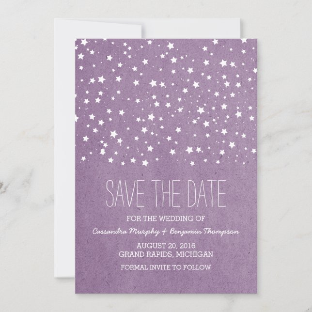 Purple Starry Night Save the Date Invite (Front)