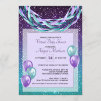 Purple Starry Night Virtual Baby Shower by Mail Invitation