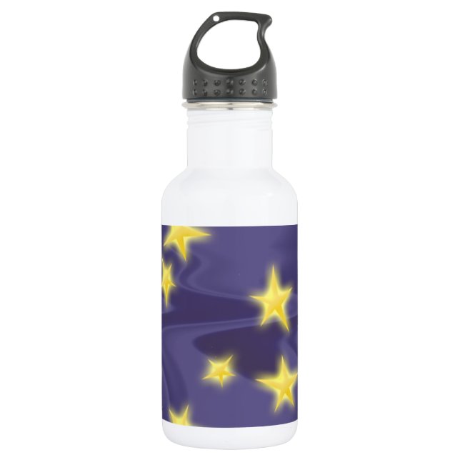 Purple Starry Night; Yellow Stars Pattern Water Bottle (Front)