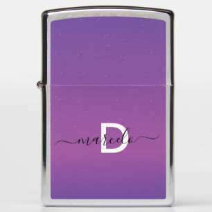 Purple Starry Sky Lights Monogram Zippo Lighter
