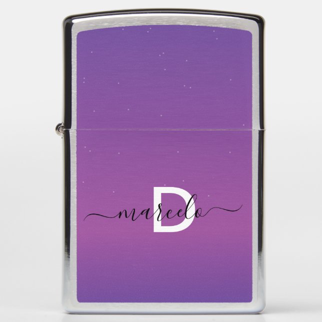 Purple Starry Sky Lights Monogram Zippo Lighter (Front)