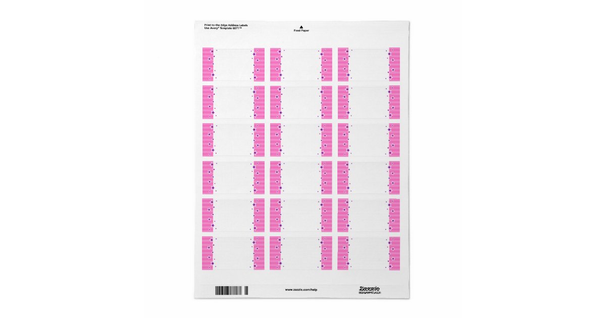 Purple stars and pink border blank custom labels | Zazzle