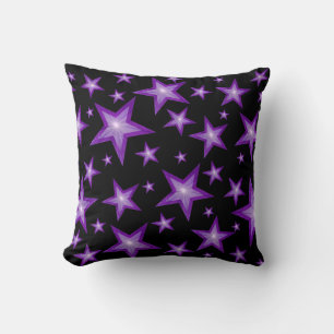 Purple Stars Black 'Text' square black back Throw Pillow