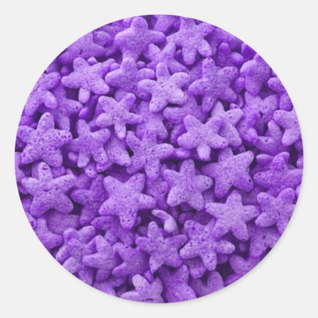 Purple Stars Cereal Breakfast Food Pattern Classic Round Sticker (Front)
