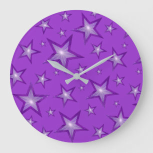 Purple Stars clock round purple