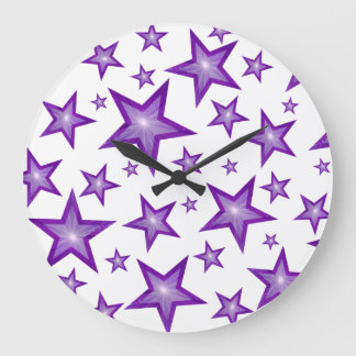 Purple Stars clock round white