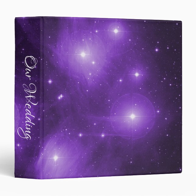 Purple Stars Constellation Celestial Wedding 3 Ring Binder (Front/Spine)