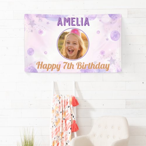 Purple Stars Girly Happy Birthday Photo Party 