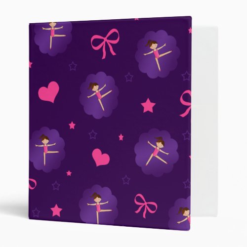 Purple stars hearts bows purple scallop gymnast binder
