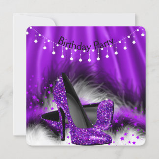 Purple Stars High Heels Birthday Party Lights Invitation