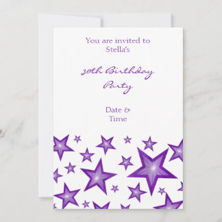 Purple Stars invitation vertical white