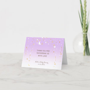 Purple Stars Moon Baby Shower Letterpress Thank You Card