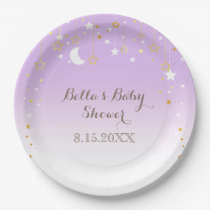 Purple Stars Moon Baby Shower Paper Plates