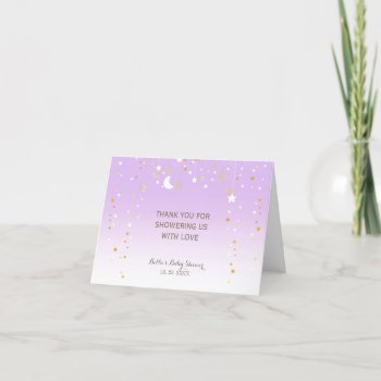 Purple Stars Moon Baby Shower Thank You Card by FancyMeWedding at Zazzle