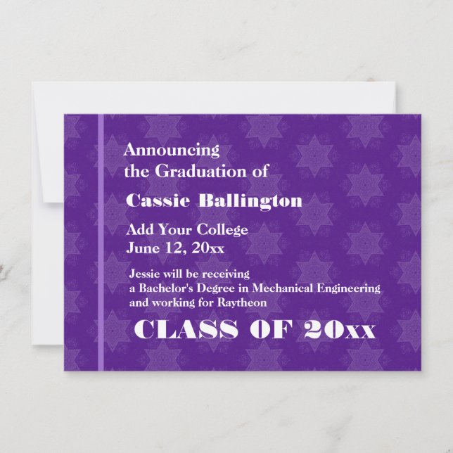 Purple Stars New Grad Announcement Any Year G206 (Front)