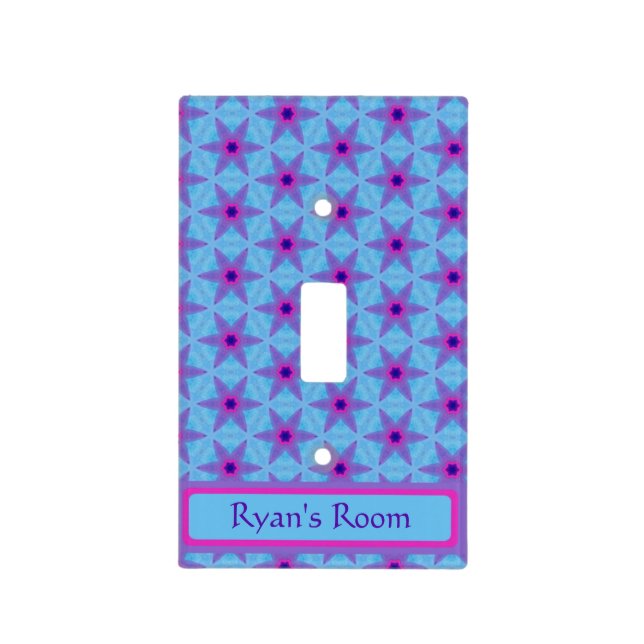 Purple Stars on Blue Pattern Custom Light Switch Cover (Front)