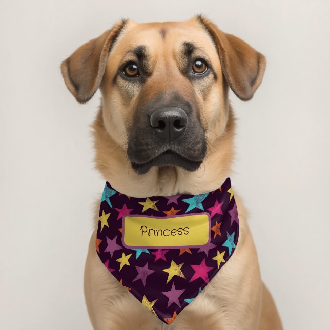 Purple Stars Patterned Personalized Pet Bandana Collar (Dog 2)