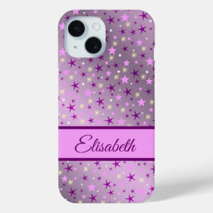 purple,stars,personalize + case, case, iPhone 15 case