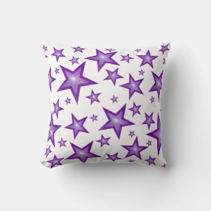 Purple Stars printed throw pillow square white