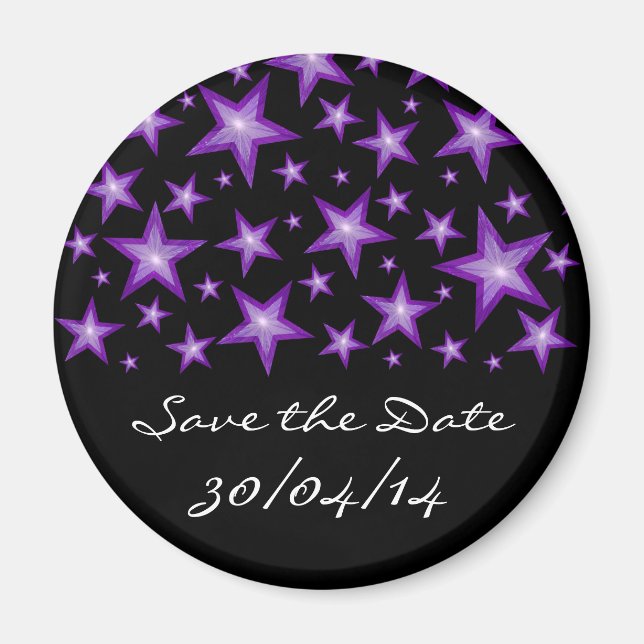 Purple Stars 'Save the Date' fridge magnet black (Front)