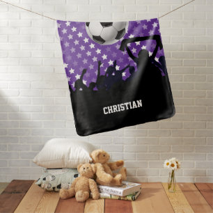 Purple Stars Soccer Fans and Ball Baby Blanket