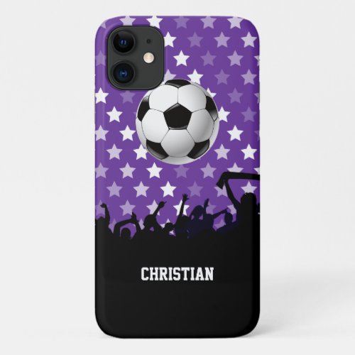 Purple Stars Soccer Fans and Ball iPhone 11 Case