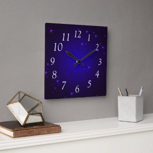 Purple Stars Square Wall Clock