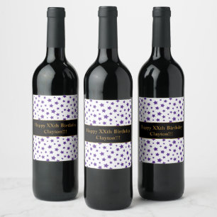 Purple Stars With Message Birthday Wine Label