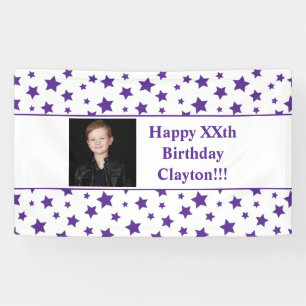 Purple Stars With Message Photo Birthday Banner